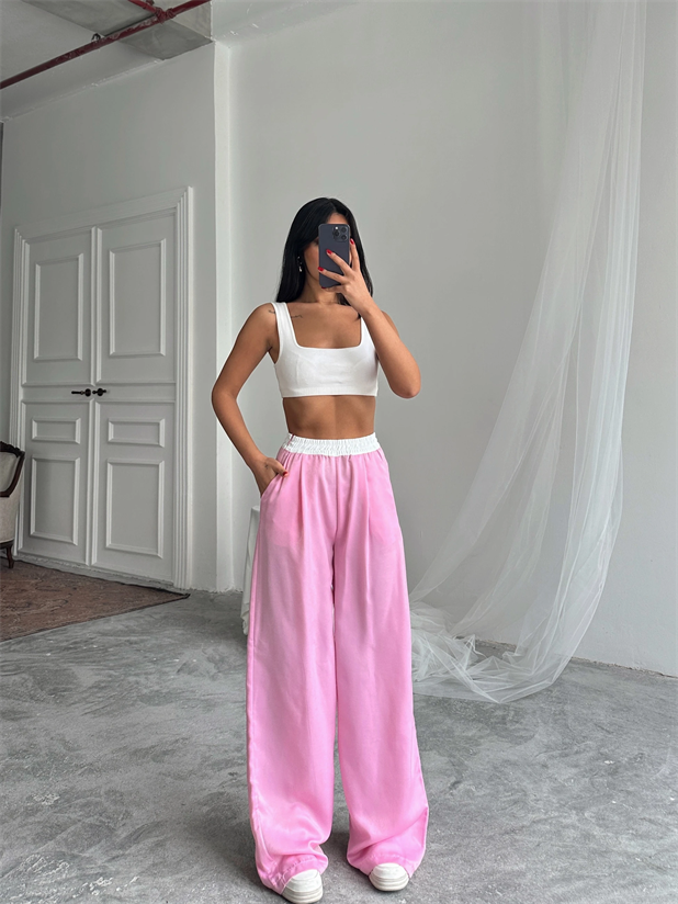 Kemer Detaylı Palazzo Pantolon - Pembe