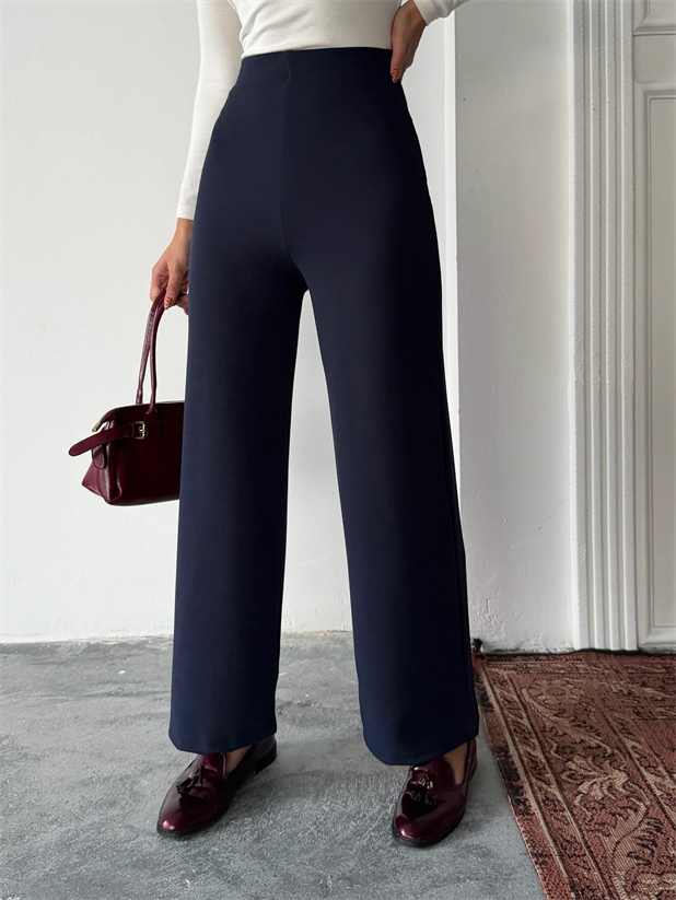 Bel İçten Lastik Kumaş Pantolon  - Lacivert