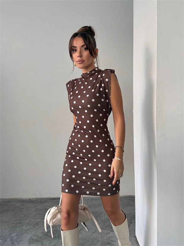 Omuz Detay Puantiyeli Elbise  - Haki