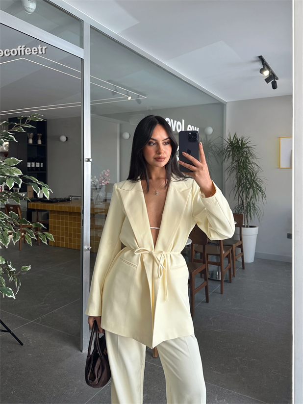 Bağlama Detay Ceket - Limon Sarısı