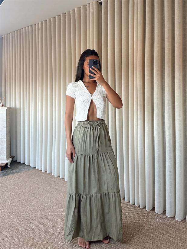 Katlı Maxi Etek - Haki