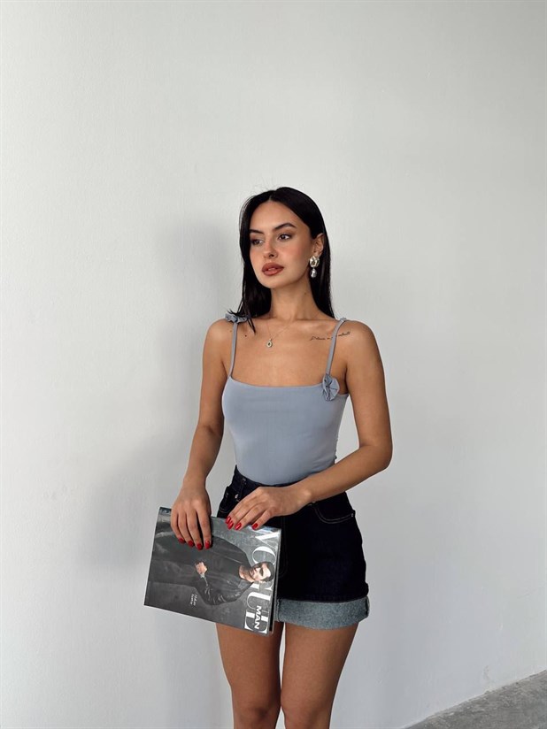 Gül Detaylı Bodysuit - Gri