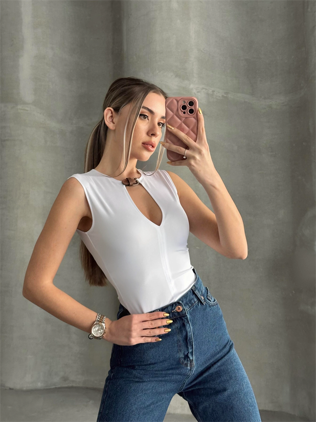 Janell Kemer Detay Bodysuit Beyaz - Beyaz