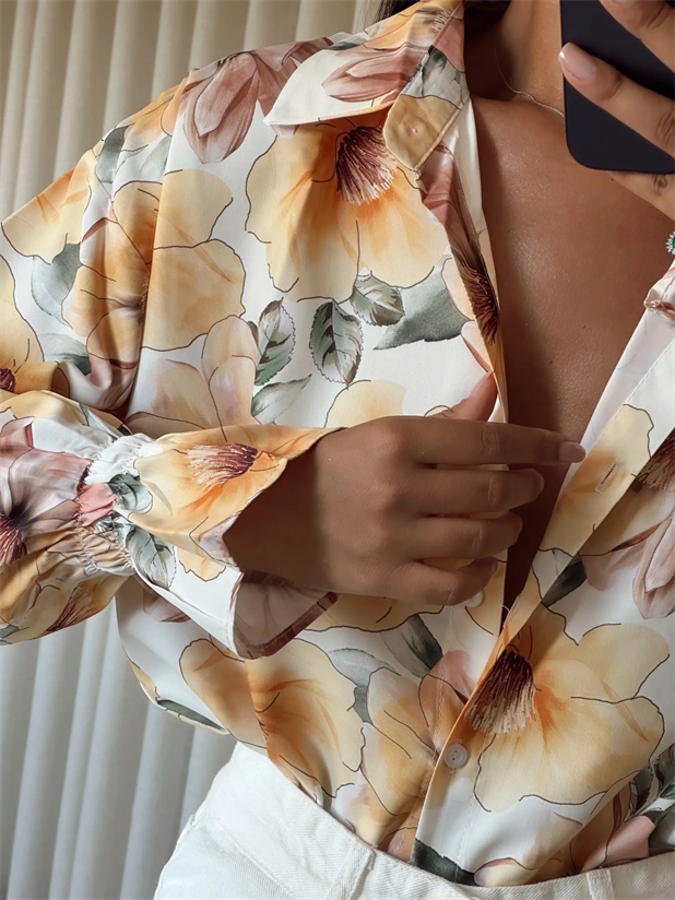 Çiçek Desenli Gömlek - Sarı