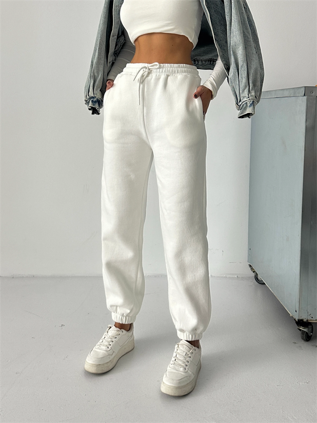 Bel Lastik Jogger Eşofman Beyaz - Beyaz
