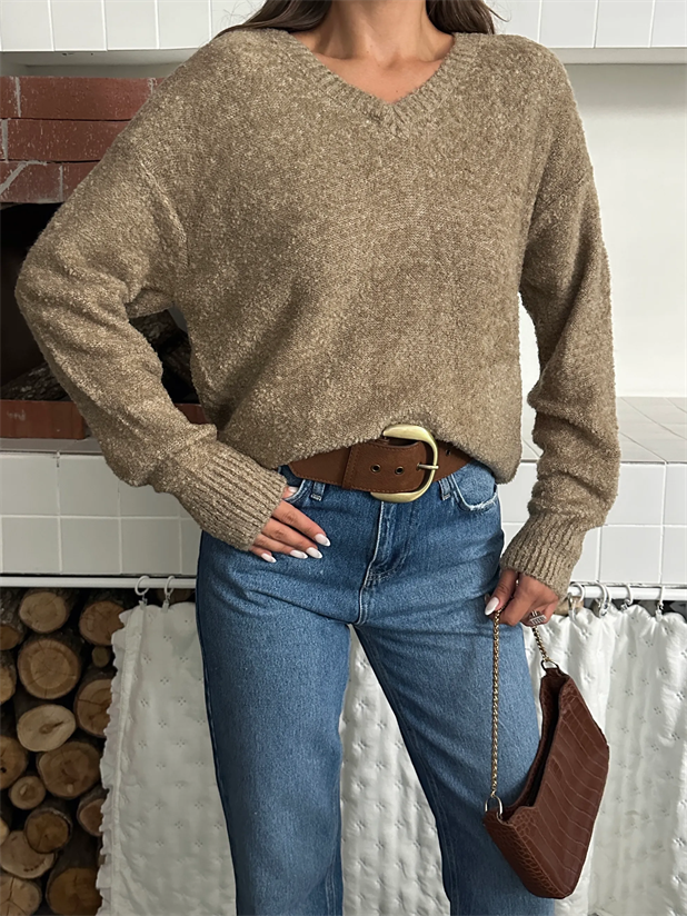 Şardonlu V Yaka Kazak - Vizon