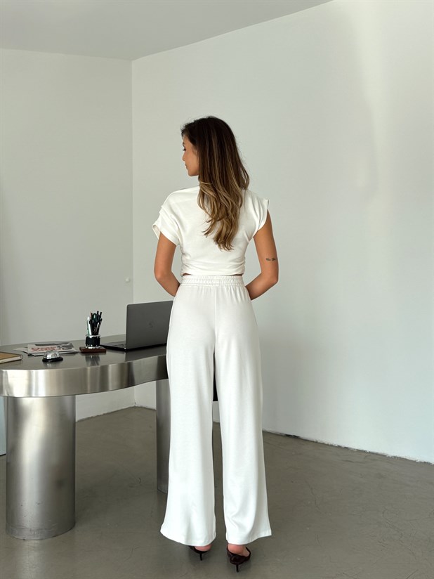 Pileli Palazzo Takım - Beyaz