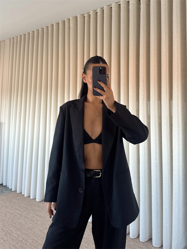 Lily Keten Blazer - Siyah