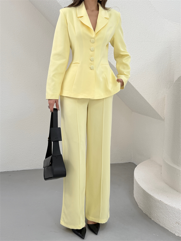 Dört Düğmeli Ceket Pantolon Takım - Sarı