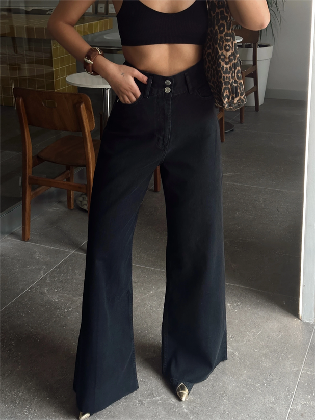 Geniş Kemerli Baggy Jean  - Siyah