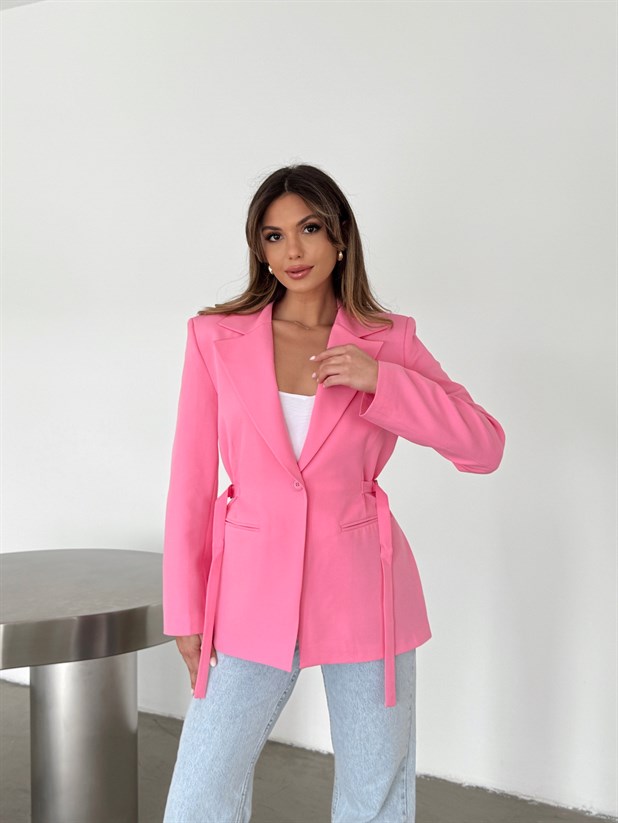 Yanı Tokalı Ceket - Pembe