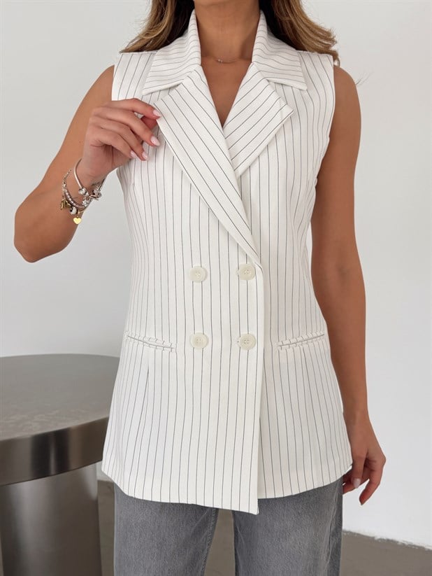 Ceket Yaka Line Yelek - Ekru