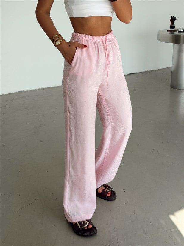 Desenli Parlak Keten Pantolon - Pembe