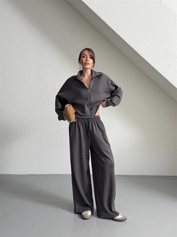 Fermuarlı Palazzo Takım - Antrasit