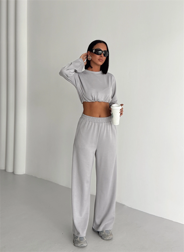 Bağcık Detay İkili Eşofman Takım Gri - Gri