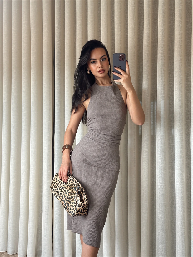 Sırt Dekolte Elbise - Vizon