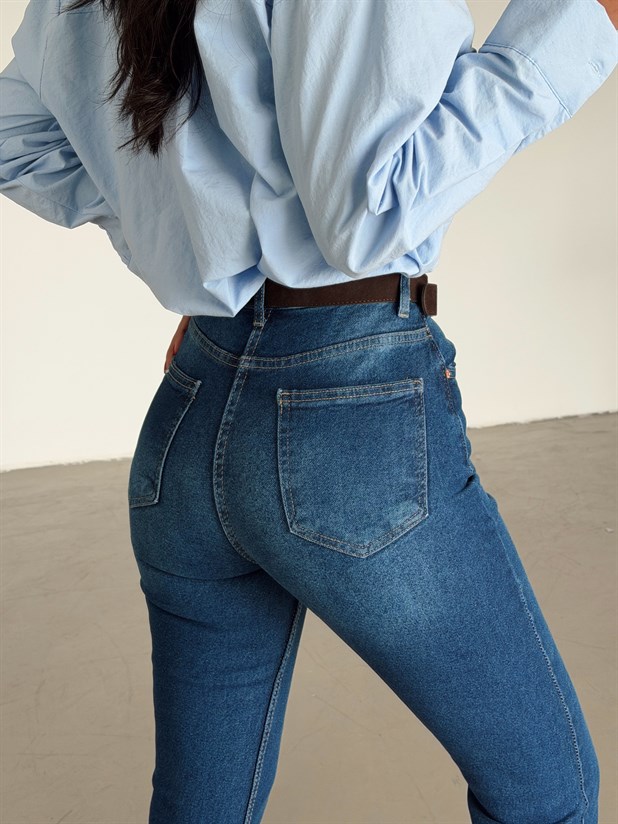 Yüksek Bel İspanyol Paça Jean - Lacivert