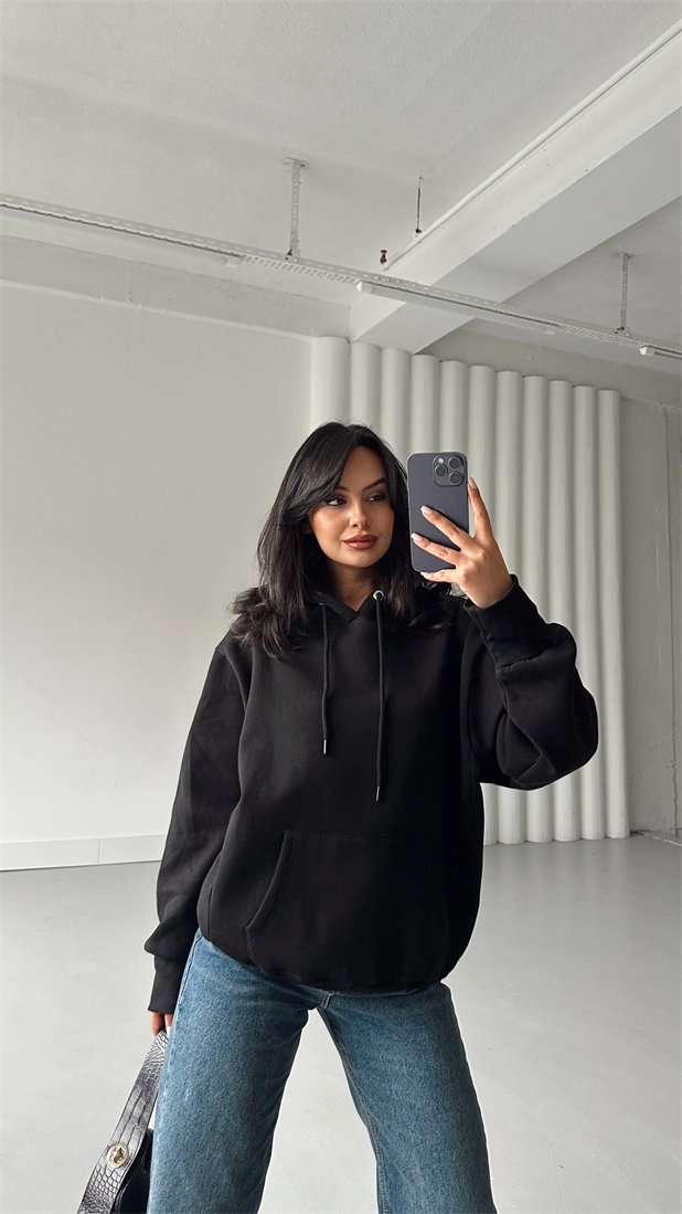 Kanguru İpli Sweat Siyah - Siyah