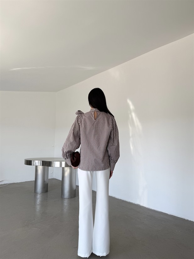 Bağlama Detaylı Poplin Bluz - Kahve