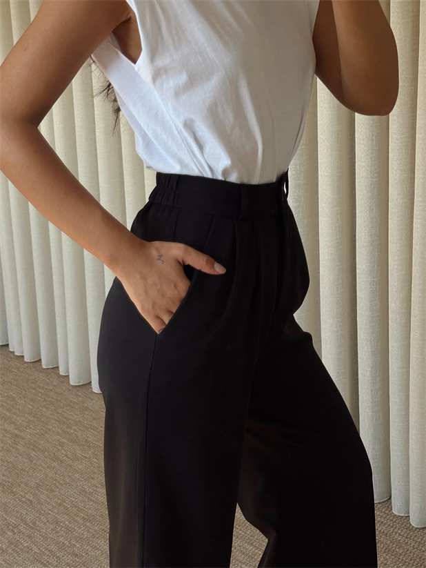 Bel Lastik Palazzo Pantolon - Siyah