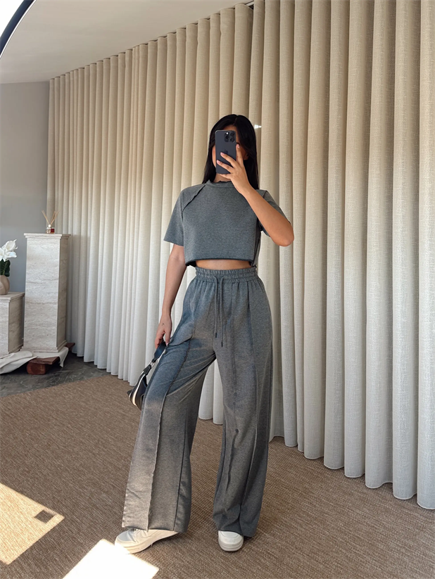 Ters Dikiş Detay Crop Takım - Antrasit