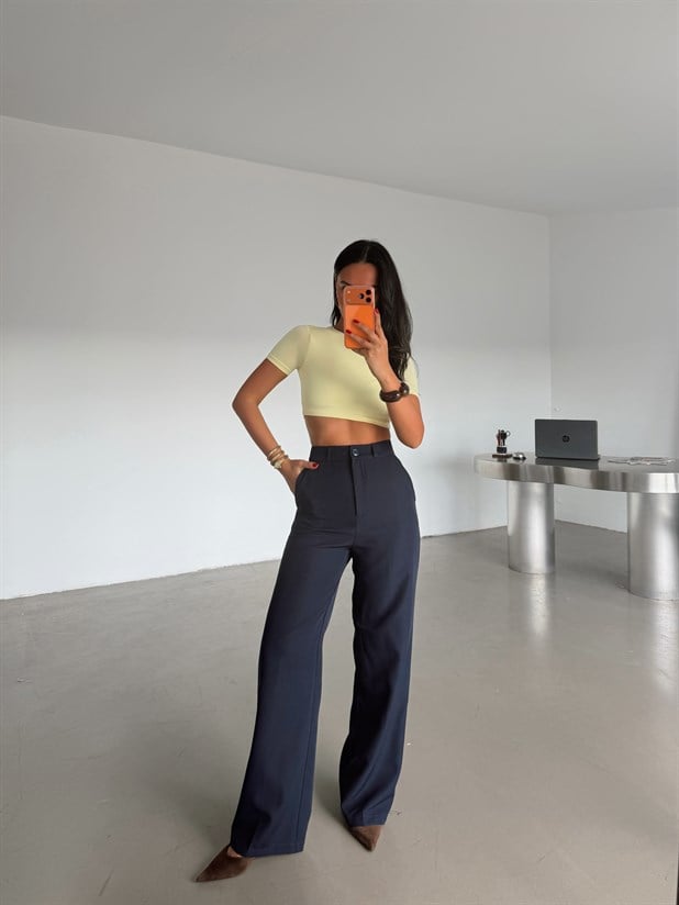 Pilesiz Palazzo Pantolon - Lacivert