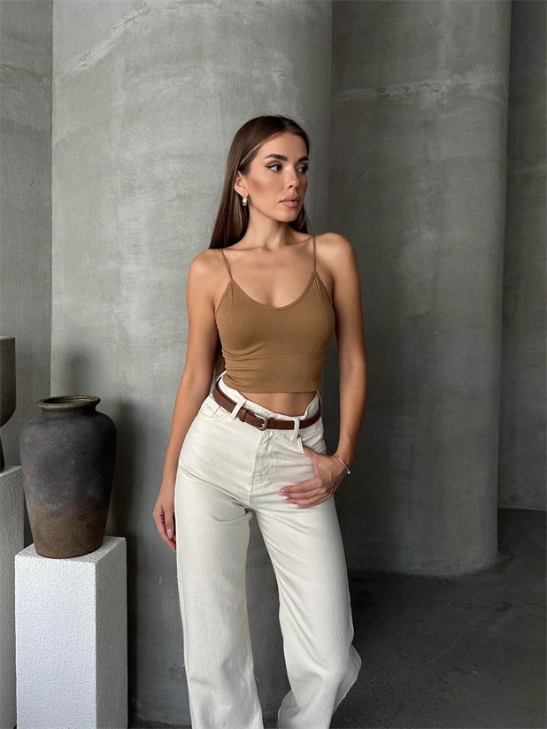 Çelik Örme Korse Crop Top Taba - Taba