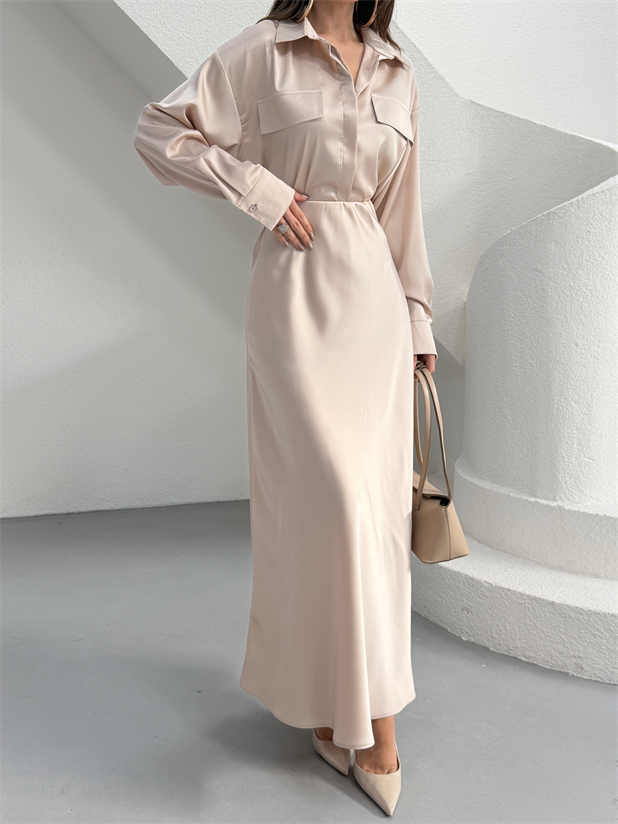 Krep Saten Gömlekli Takım - Taş