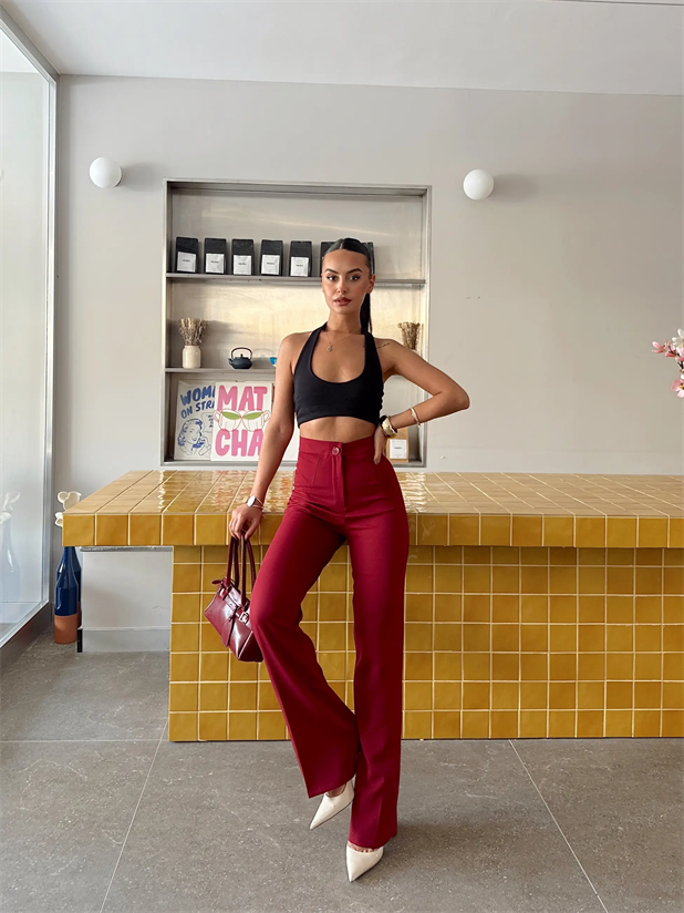 Cepsiz Palazzo Pantolon  - Bordo