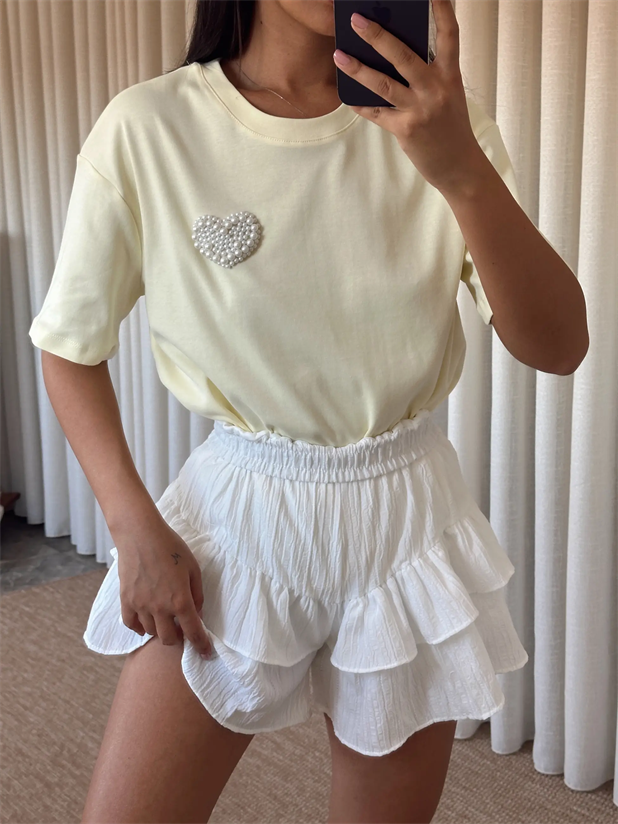 İnci Detay Oversize Basic - Sarı