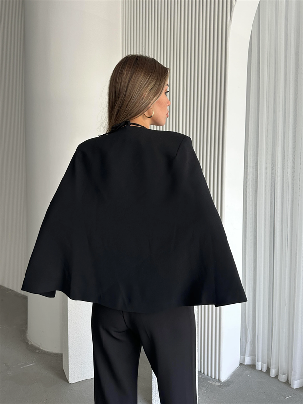 Pelerin Ceket Siyah - Siyah