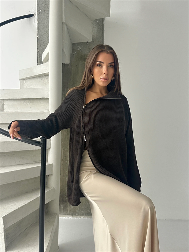 Yandan Fermuarlı Kazak - Kahve
