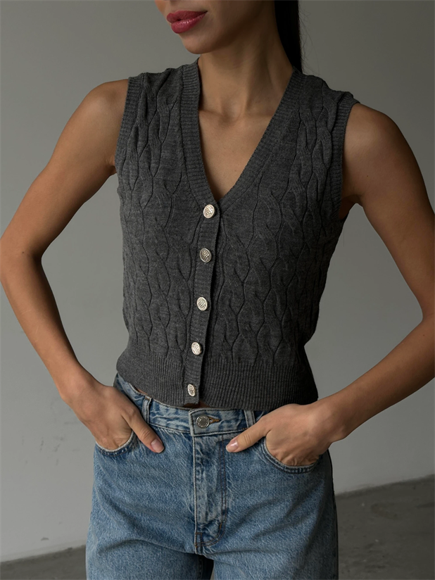 Elsa Triko Örgü Yelek Füme - Füme