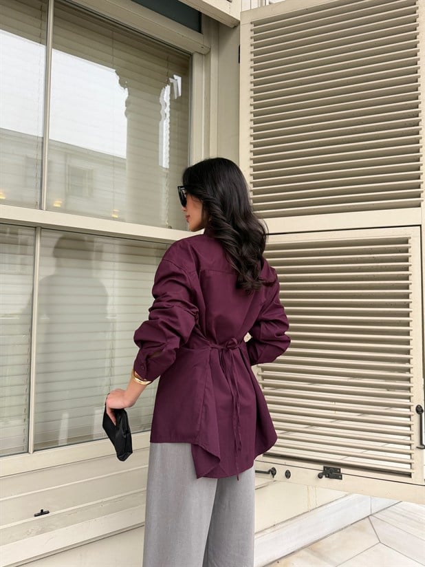 Hakim Yaka Bağlamalı Gömlek - Mürdüm