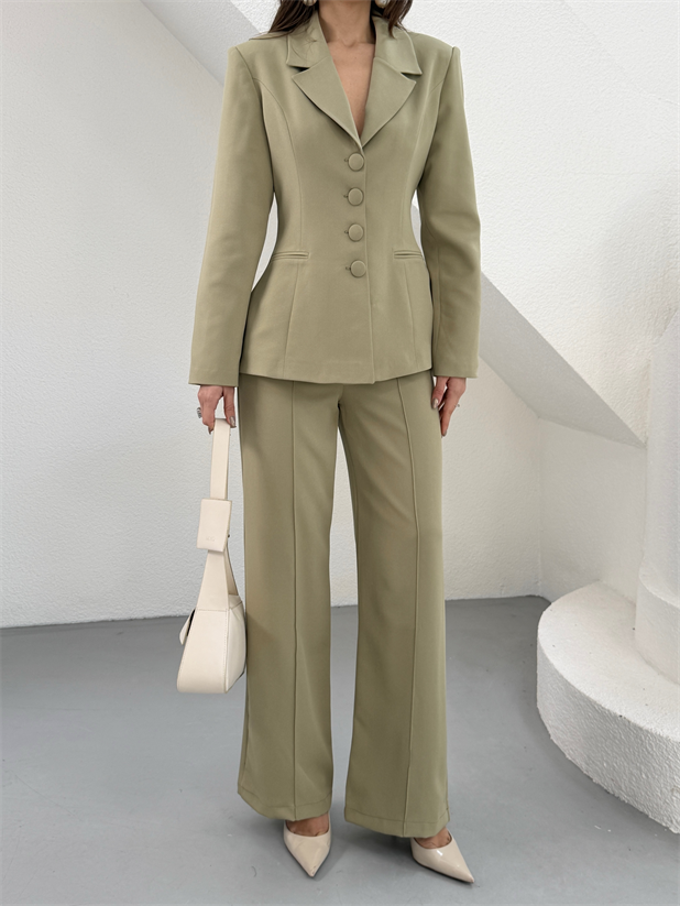 Dört Düğmeli Ceket Pantolon Takım - Çağla Yeşili
