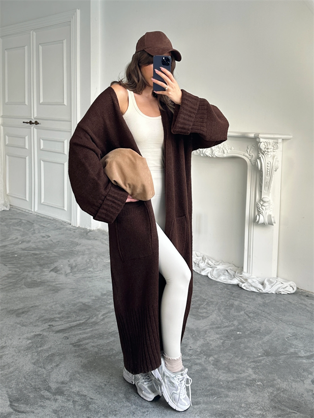 Oversize Uzun Hırka - Kahverengi