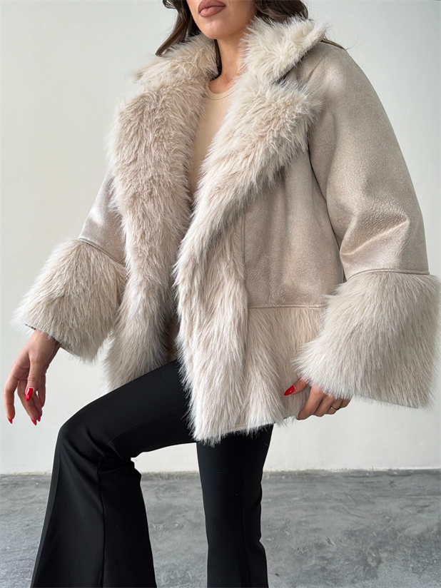 Kürklü Süet Kaban - Taş