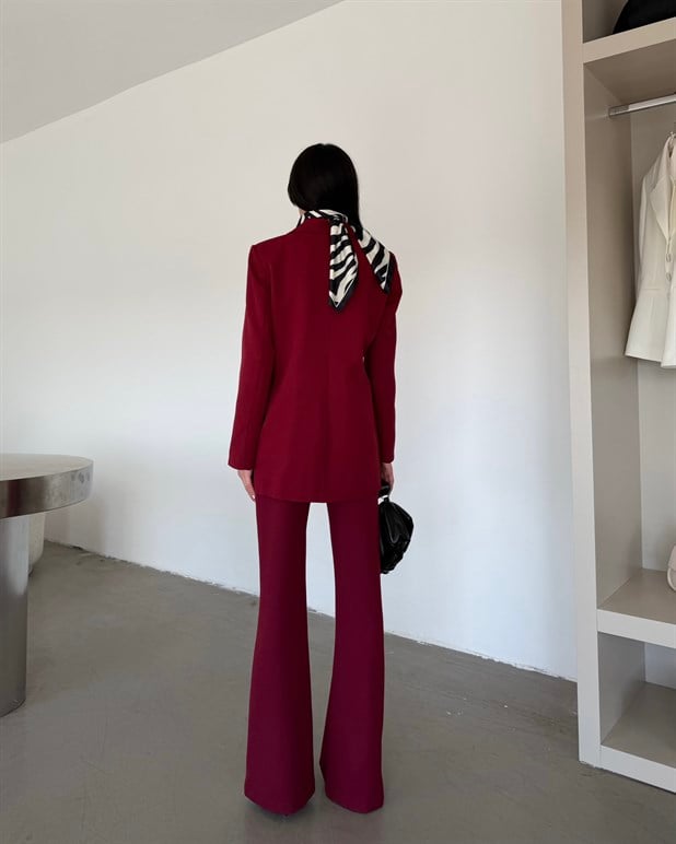 Çift Düğme Oversize Blazer  - Bordo