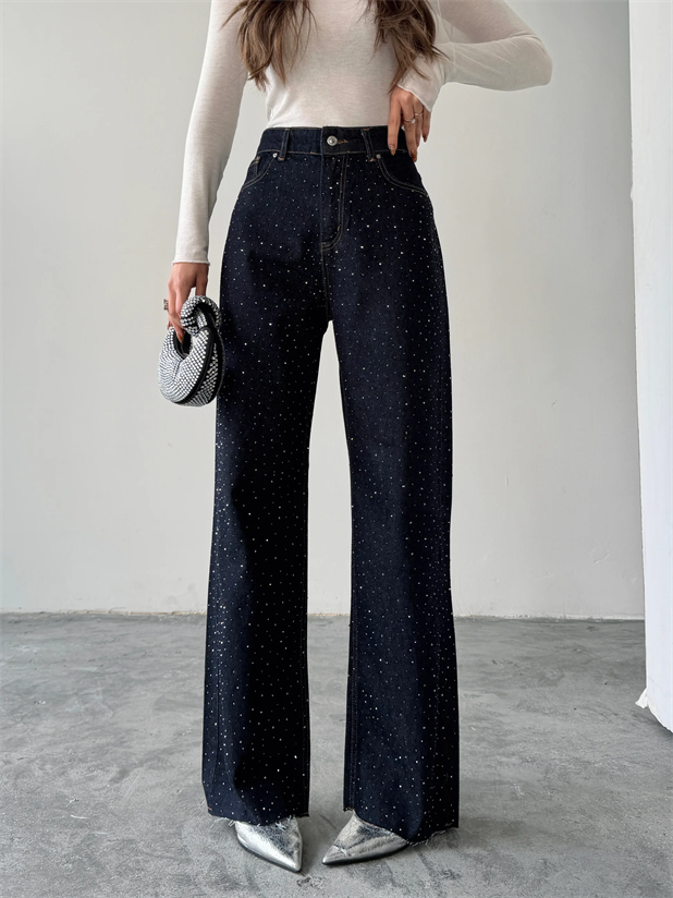 Premium Parlak Taş Detaylı Jean  - Lacivert