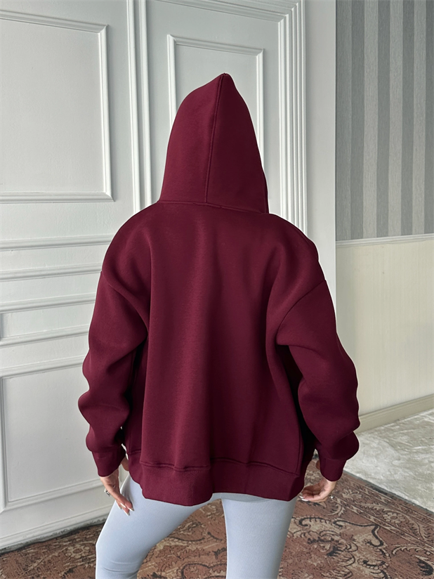 Fermuarlı Cepli Sweat - Bordo