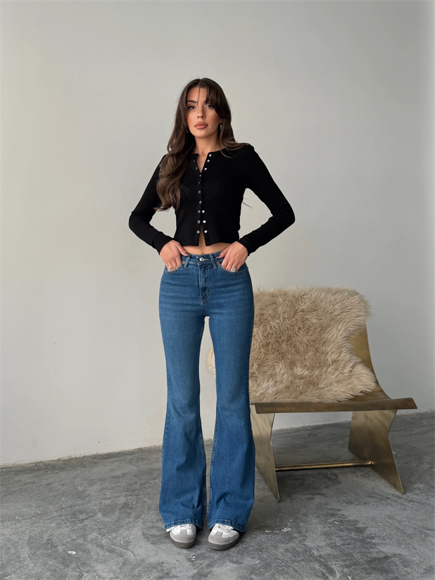 İspanyol Paça Jean - Mavi