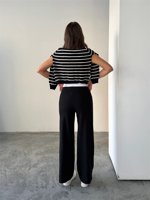 Çimalı Bel Lastik Selanik Pantolon - Siyah