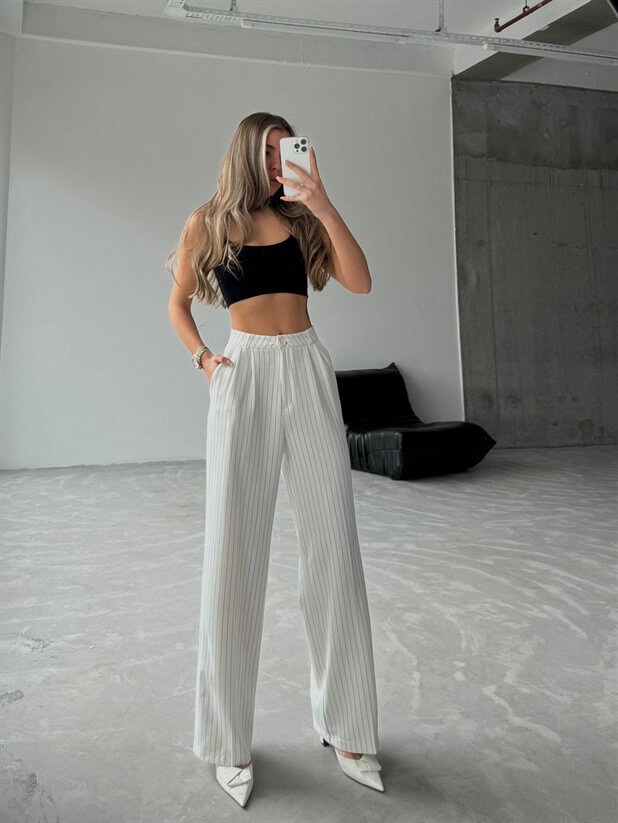 Elicia Line Pileli Palazzo Beyaz - Beyaz