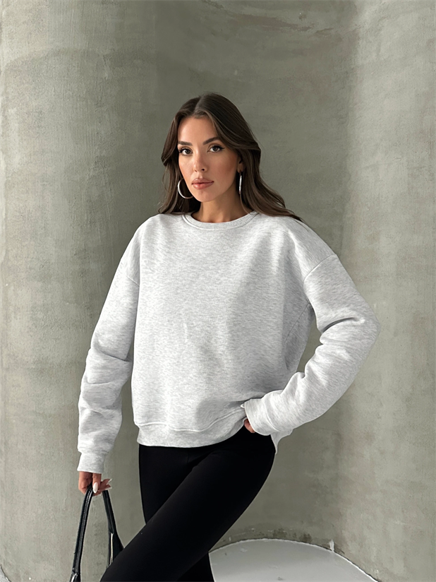 Düz Basic Sweatshırt - Gri