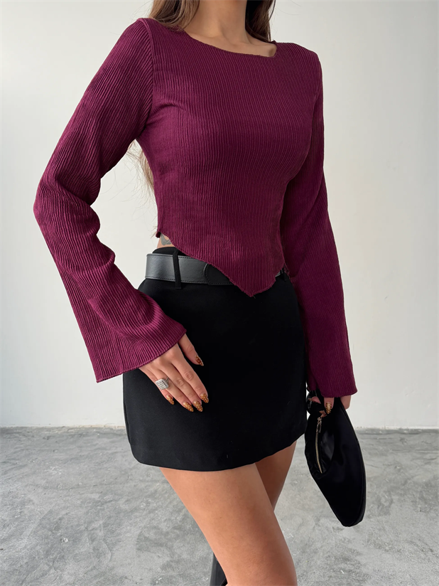 İspanyol Kol Akordiyon Bluz - Mürdüm