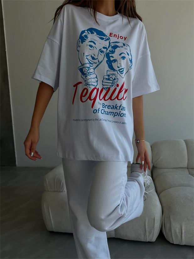 Tequila Baskılı Tshirt Beyaz - Beyaz