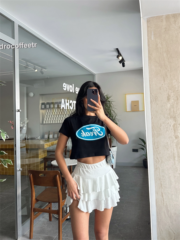 Freak Baskılı Crop Basic - Siyah