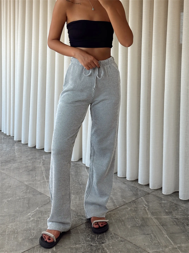 Çizgili Pantolon - Siyah