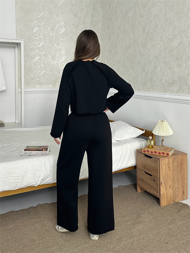 Uzun Kol Ters Dikiş Takım - Siyah