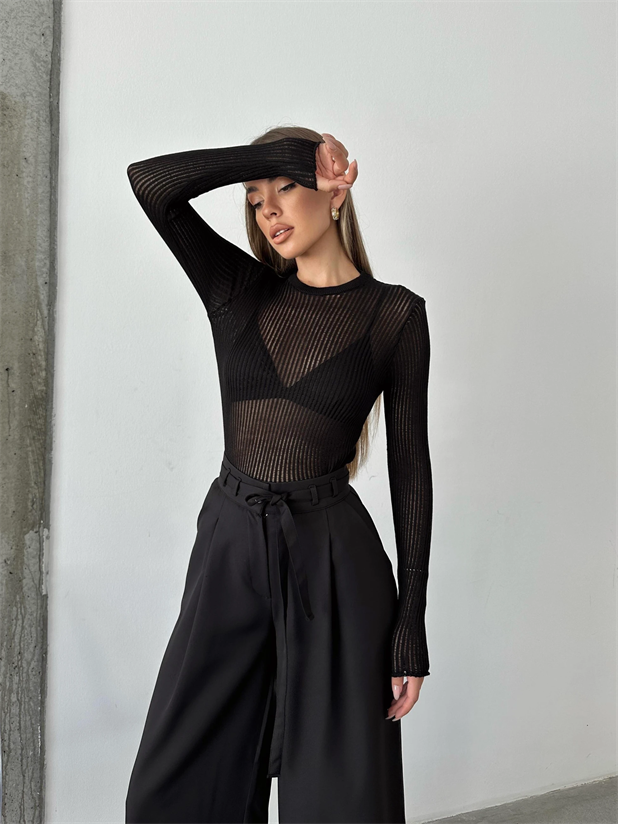 Arya Bisiklet Yaka Basic Triko Siyah - Siyah